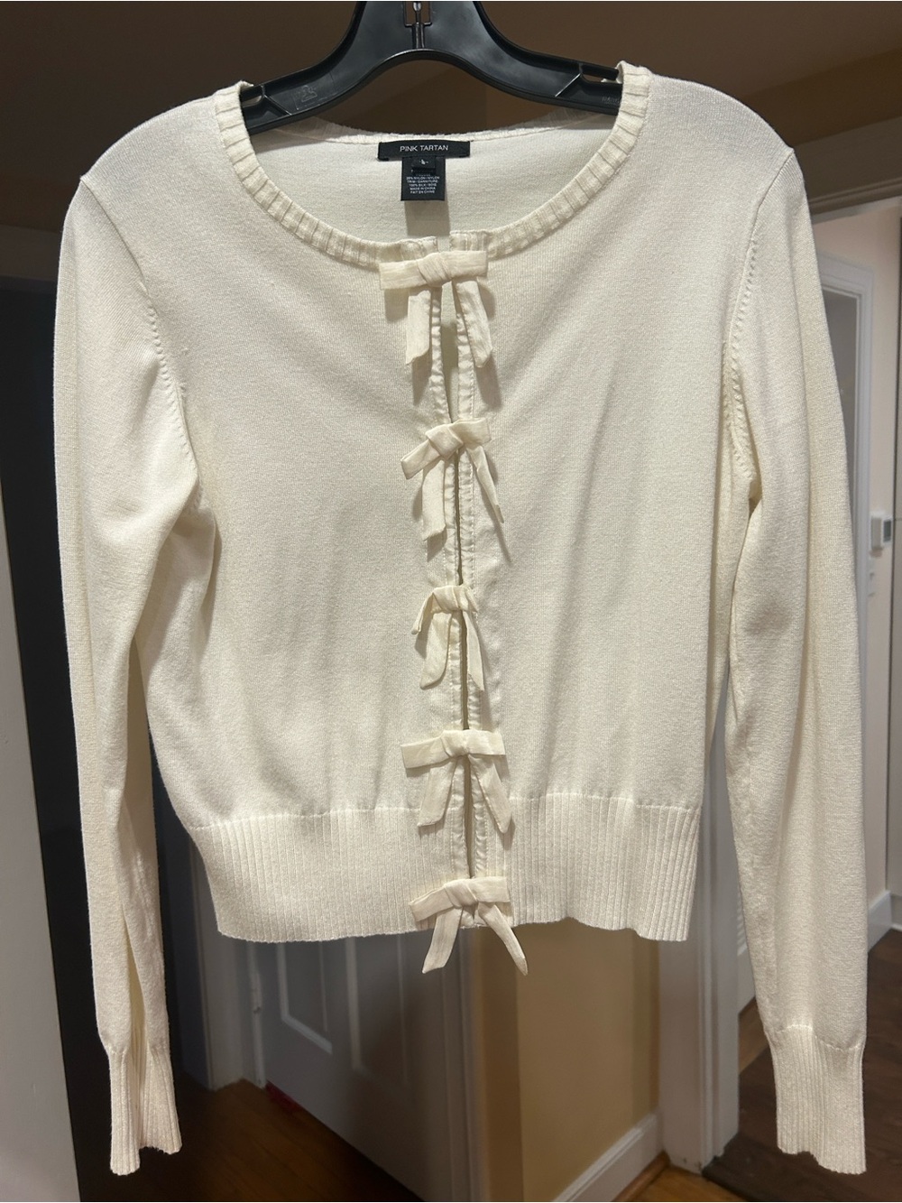 Pink Tartan Cream Bow-Detail Knit Sweater